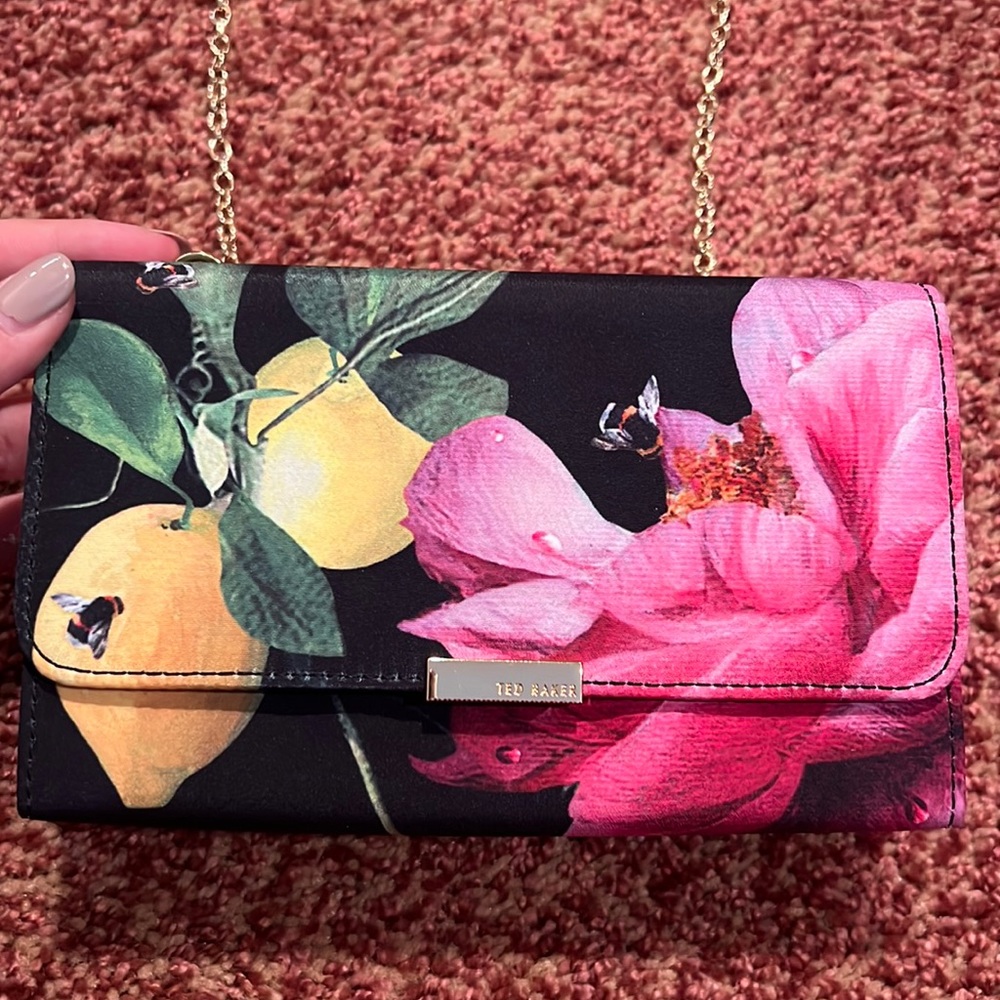 Ted Baker London Black and Pink Floral Crossbody Bag
